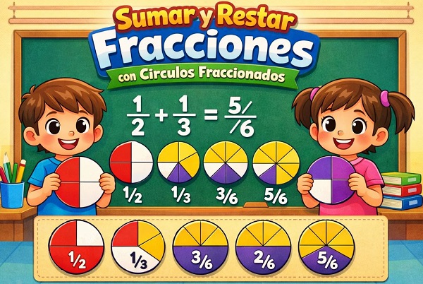 Enseñar a sumar fracciones usando círculos fraccionados